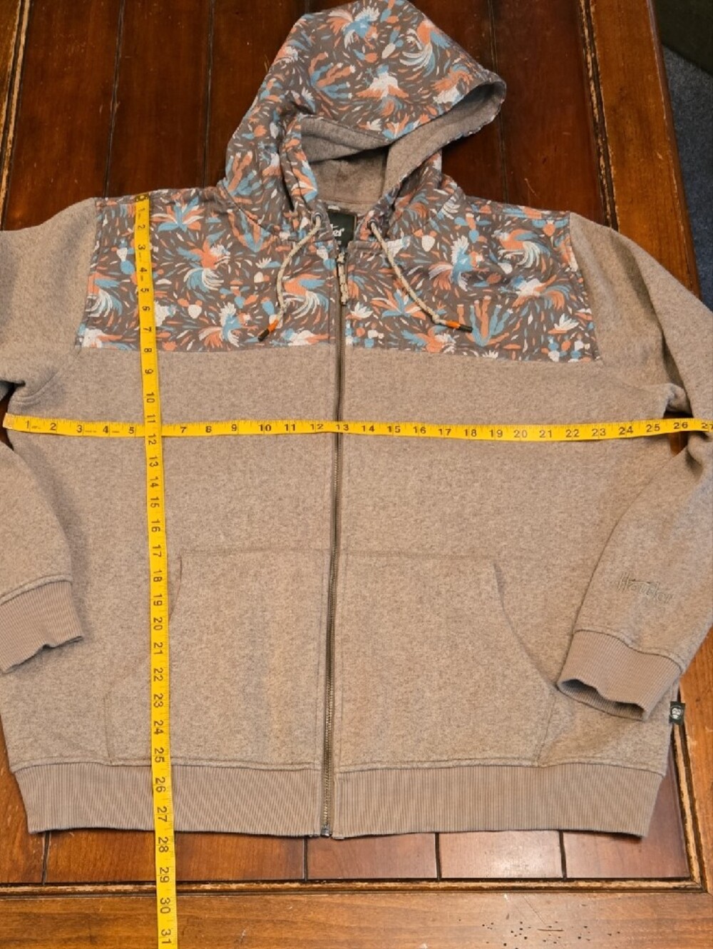 Howler Brothers Taupe Zip Shaman Hoodie with Floral Printed Yoke - Picture 6 of 11